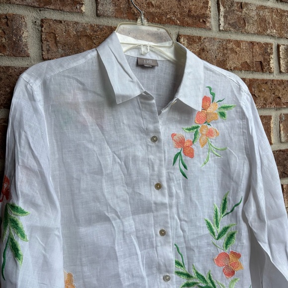 J.JILL Floral Embroidered 100% linen White Button-Up Shirt - Picture 4 of 9